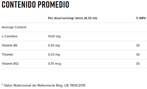 Contenido Promedio Acetyl L-Carnitine Strong Liquid 20 x 25ml - Namedsport
