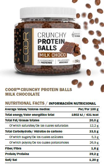 Información Nutricional Crunchy Protein Balls Coor Smart Nutrition Chocolate con Leche