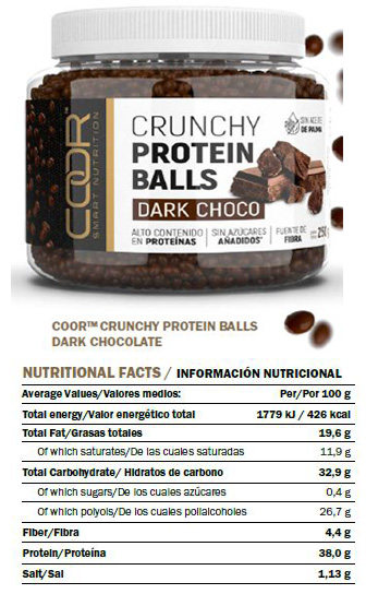 Información Nutricional Crunchy Protein Balls Coor Smart Nutrition Chocolate Negro