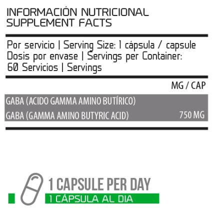 Información Nutricional Gaba 750 60 Vcaps - ProCell