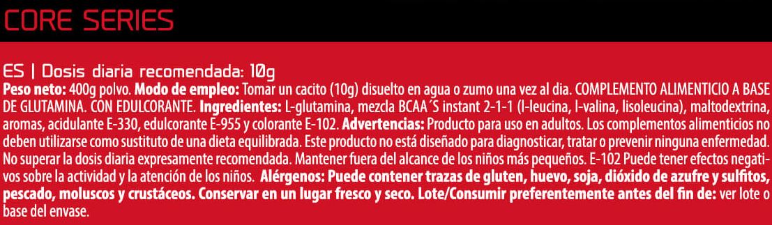 Indicaciones Glutamina + BCAA 400 gr - Core Series ProCell