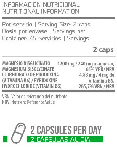 Información Nutricional Magnesium Bisglycinate 60 Caps - ProCell