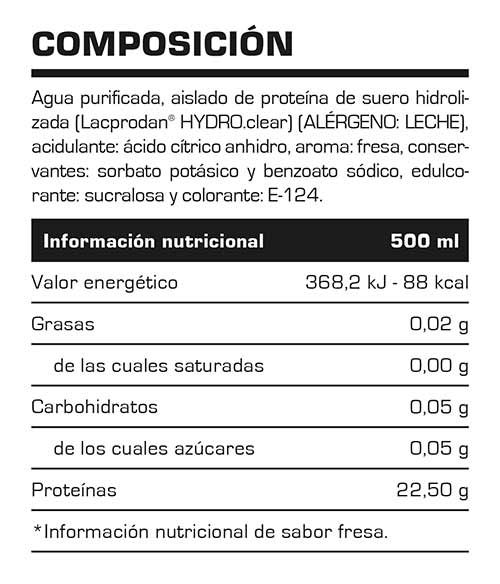 Composición de Protein Hydro Isolate 500 ml