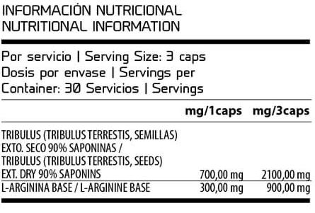 Información Nutricional Tribulus Core 90 Caps - Core Series ProCell