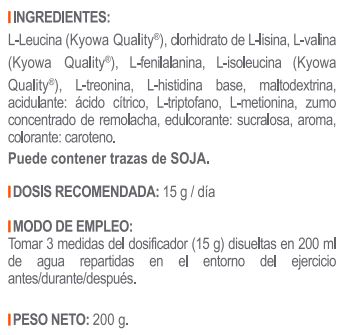 Ingredientes AAEE Aminoácidos Esenciales 200 gr - Infisport
