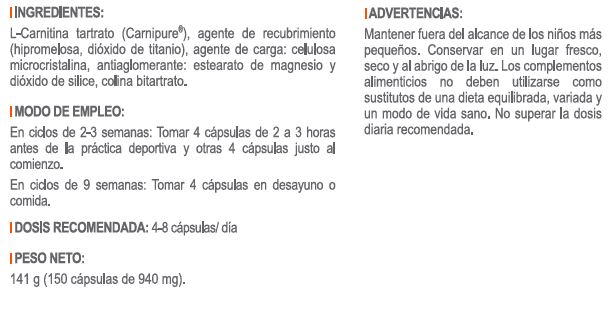 Información L-Carnitina 500 mg Infisport