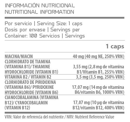Información Nutricional Vitamina B Complex 60 Caps - ProCell