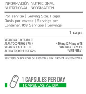 Información Nutricional Vitamina E Complex 60 perlas - ProCell